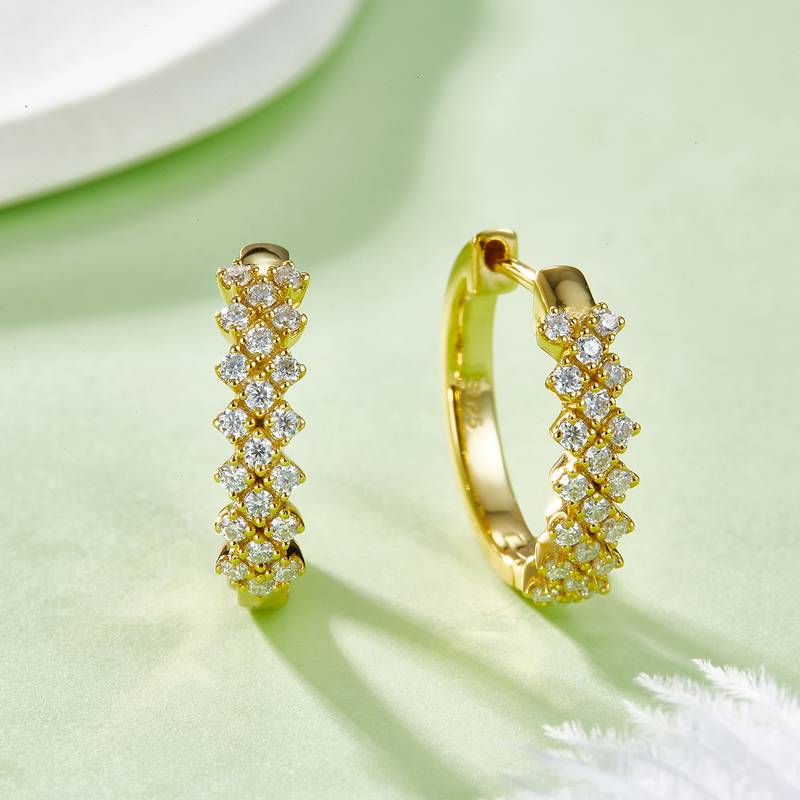 三排对半耳环S925银Moissanite厘石D级0.51ct